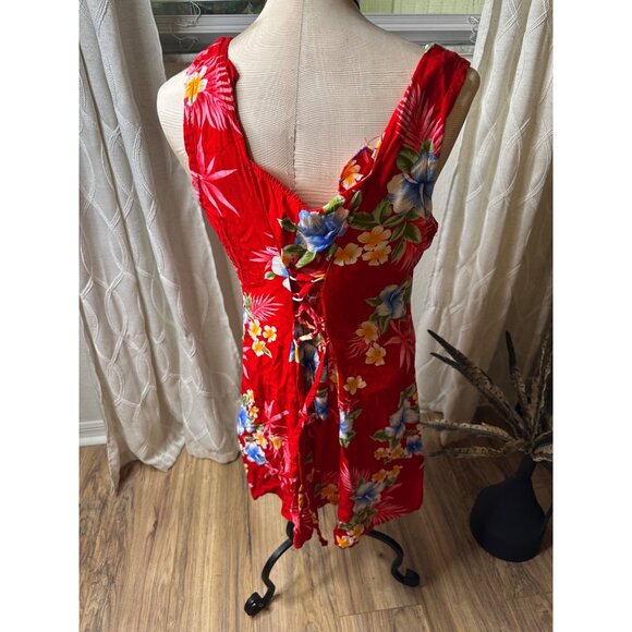 VTG Tiki Palm Hawaiian-Style Floral Rayon Button-Down adjustable Sundress XL - Picture 7 of 13